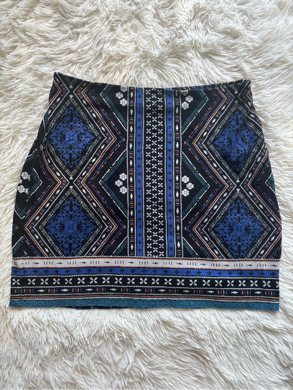 Skies Are Blue Navy and Black Geometric Print Mini Skirt